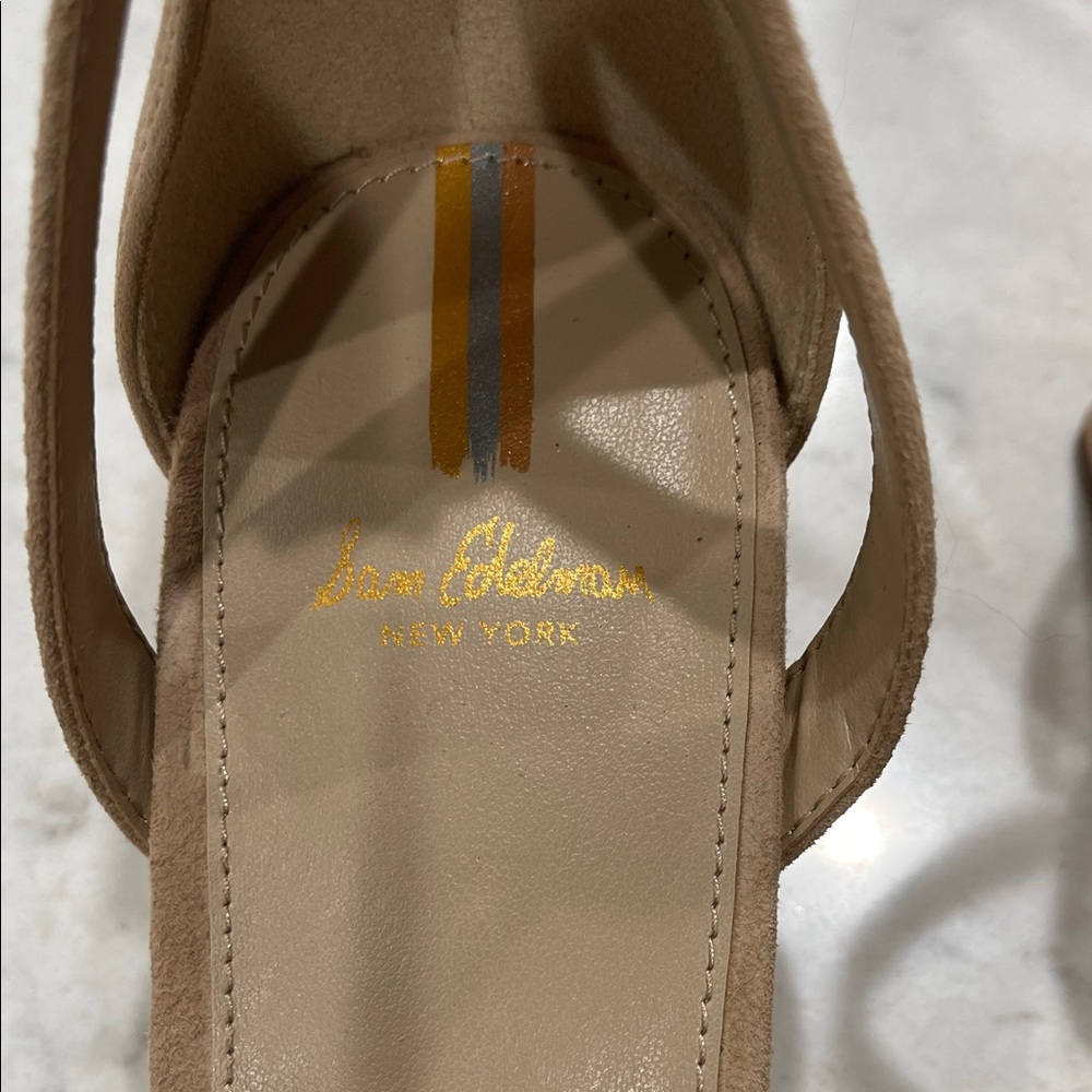 Sam Edelman Beige Suede Block Heel Sandals - Picture 2 of 4